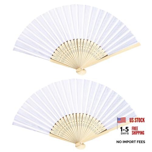 2pcs white folding fans - 2pcs,