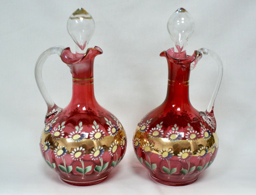 Pair victorian cranberry glass - pair,