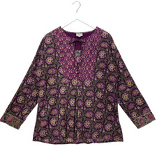 Vintage 90's Anokhi for East Pure Indian Cotton Hand Block Print Tunic Blouse