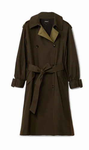 Desigual belted green trench