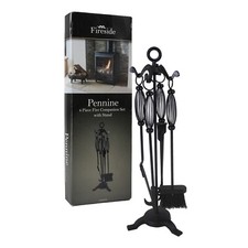 JVL Pennine Black iron fireside fire tools 5 piece companion set