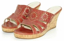 Andre Valentino Women's Leather Heeled Sandals Shoes Size 4.5 (EU 37) Red in VGC
