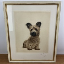 Kurt Meyer-Eberhardt Framed Dry Point Etching Skye Terrier Signed