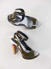 CELINE vintage shark green patent leather patent slingback platform sandals 6 36