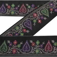 Sanskriti Vintage 1 Yd Sari Border Craft Hand Beaded Trim Sewing Black Lace