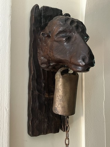 Hand carved wooden sheep head - wooden,