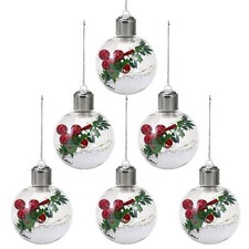 6 x LIGHT UP CHRISTMAS TREE BAUBLES HANGING XMAS TREE ORNAMENT CLEAR TRANSPARENT