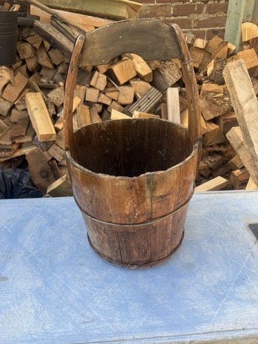 Antique wooden well bucket - well,
