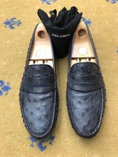 Dolce Gabbana Loafers Shoes Ostrich Grey UK 8 US 9 42 Mens Driver D & G