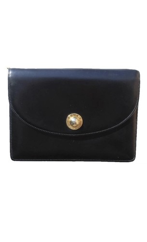 Vtg celine black leather gold - celine,