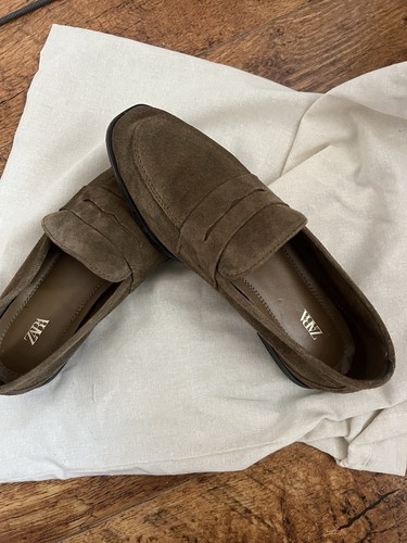 Zara flat split suede loafers - zara,
