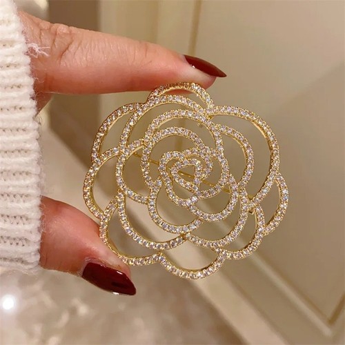 Crystal flower brooch - crystal,