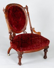 Antique Victorian Spoon Back Nursing Chair C19th H77cm W54cm D72cm Damask Velvet