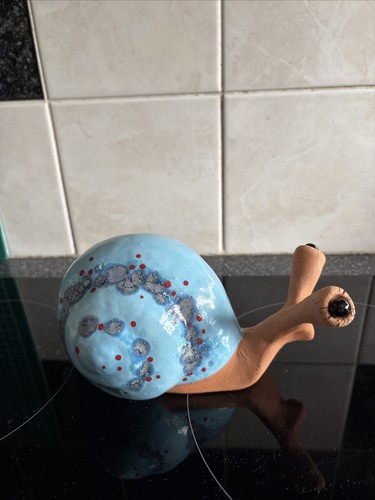 Ceramic snail ornament blue - ceramic,