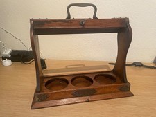 ANTIQUE OAK AND BRASS TANTALUS WITH KEY