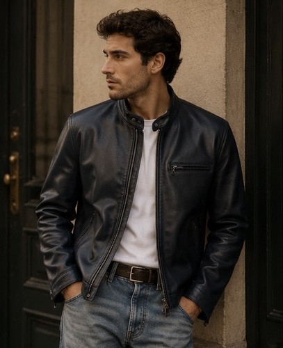 Schott 130 navy leather - schott, jacket