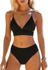 Womens Ladies Bikini Set Size 14 - 16 Non Wired Triangle Padded Mid Waist Brief