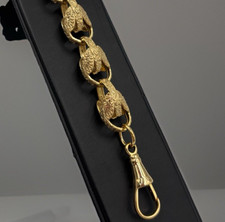 LARGE SOLID 9CT YELLOW GOLD ON SILVER MENS LADIES TULIP BRACELET