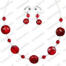 RED BEAD jewellery SET silver
