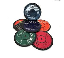 1960s Quality Handcrafted Vinyl Record Coasters, Retro Music, Set Of 6