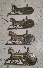 Vintage Brass Horse Drawn Cart Small 5" X 2.5"Brass Decoration   Tags Lot Of 4  
