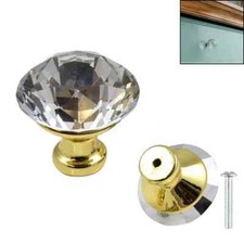 40mm Gold Clear Crystal Diamond Glass Door Knobs Cupboard Furniture Handle