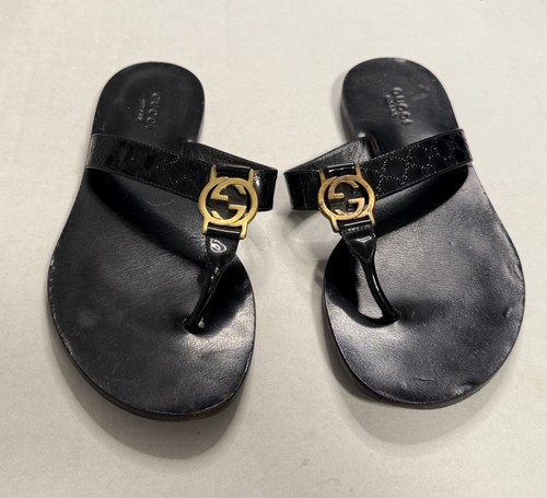 Gucci black leather thong - gucci,