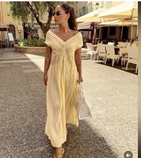 NEW ZARA 2025 YELLOW ZW COLLECTION EMBROIDERED PLEATED DRESS SIZE L 7521/211