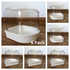 6 x Cage Aviary Bird Bath with Hooks for Canary Finch Birds Clear Plastic White