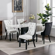 Dining Chairs Set of 4 Upholstered Tufted Kitchen Chair, Wood Legs, Faux Leather