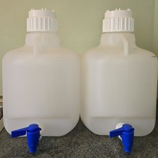 2 x NALGENE 10 L Carboys, Polypropylene, Autoclavable, Round w/ Spigot & Handles