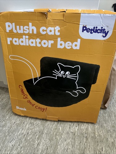 Black plush cat - black, bed