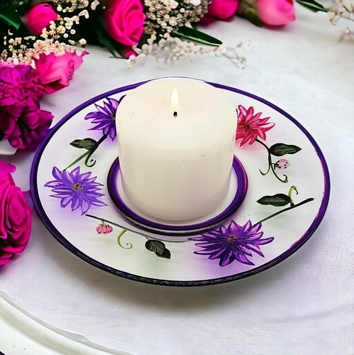 Hand painted glass candle - hand-painted,