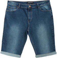 Mid Dark Blue Stretch Denim Jean Turn Up Shorts 5 Pockets Belt Loops Ladies
