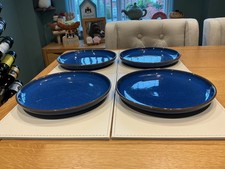 Denby Imperial Blue Coupe Salad Plates x 4 Stoneware Tableware Lot A Good Cond.
