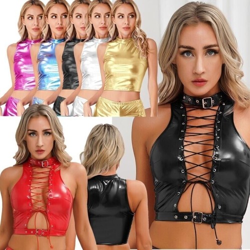Women shiny metallic crop - metallic,