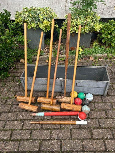 Vintage croquet set mallets - vintage,