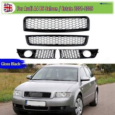 For 02-05 Audi A4 B6 Black Honeycomb Mesh Front Bumper Grille + Fog Light Grill