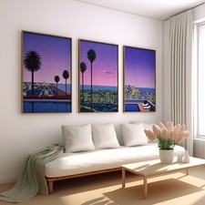 Hiroshi Nagai Vintage Set of 3 Wall Art, Framed / Canvas / Poster Japanese Retro