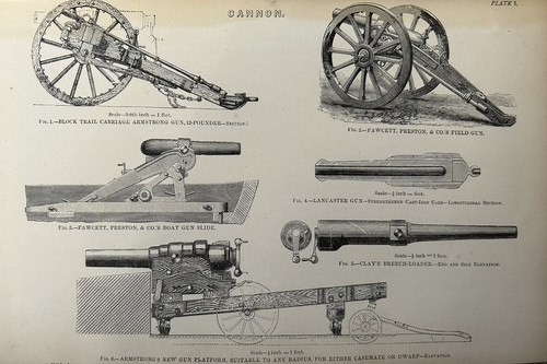 Antique cannon engraving 1877 - engraving,