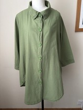 Kekoo Lagenlook Slouchy Oversized Shirt Arty Green 3/4 Sleeves Sz2 16/18 Blouse