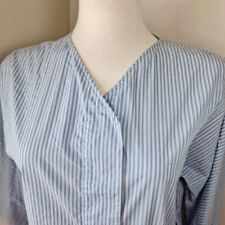 COS Blouse Womens 38 Blue Striped Long Sleeve Hidden Button Front Shirt Pocket