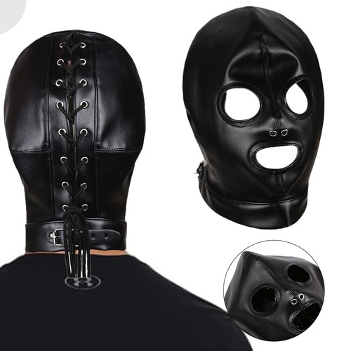 Leather bondage hood - ,
