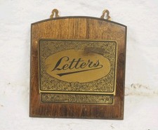 Vintage Brass and Wood Wall Hanging  Letter Rack