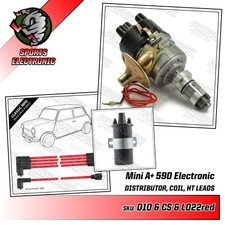 Classic Mini 59D Electronic Type Distributor With Coil and Red Ignition Leads