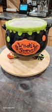 Halloween Witches Brew Cauldron Ceramic Candy Bowl Decoration  Black 7” Read