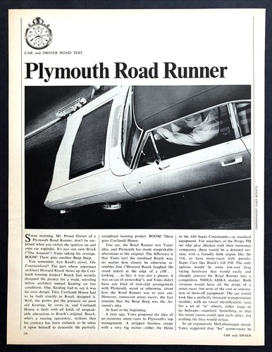 1968 plymouth road - plymouth, runner