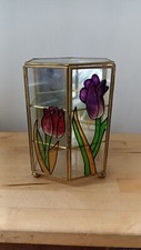 Vintage Hexagonal Glass & Metal Small Curio Cabinet Showcase Display With Mirror