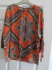 Ladies Aztec Orange Short Sleeve Primark Top. Size UK 8