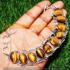 Bulk Sale !! Tiger Eye Gemstone Bracelet 1pcs Wholesale Lot 925 Silver Plated